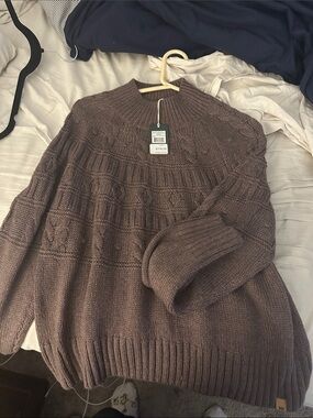 tentree Brown Cable-Knit Turtleneck Sweater